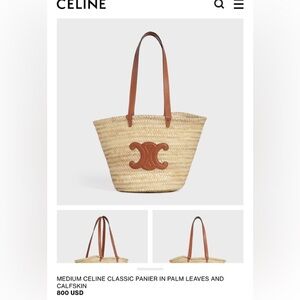 Celine Medium Classic Panier in Palm Leaves and Calfskin